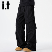 izzue 阔腿工装 潮牌复古垂感设计弯刀直筒裤 男士 秋季 休闲裤 子Y