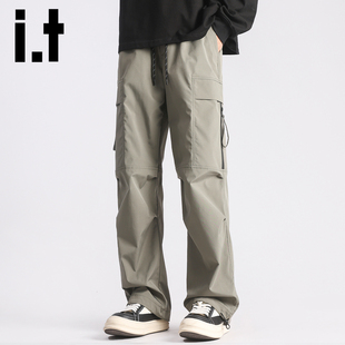 裤 机能工装 男2025秋季 宽松高街痞帅直筒裤 子Y 垂感裤 izzue美式