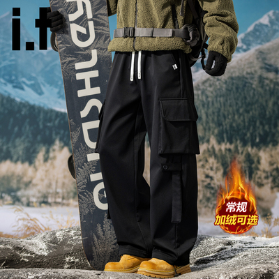 itizzue秋冬季加绒加厚工装裤男