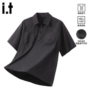 POLO衫 短袖 男士 2026年夏季 半拉链衬衫 izzue原创潮牌翻领工装