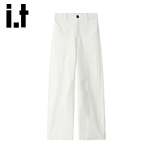 izzue高级感白色西装 裤 男女春秋季 潮牌显瘦宽松垂感阔腿裤 子Y