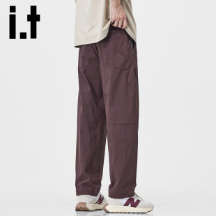 男款 酒红色速干休闲裤 2025秋季 潮牌复古宽松直筒工装 裤 izzue