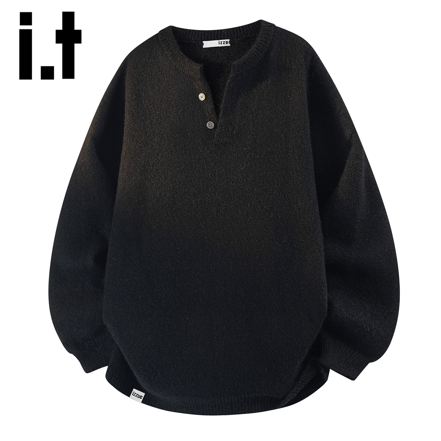 itizzue美式纯色亨利领毛衣男