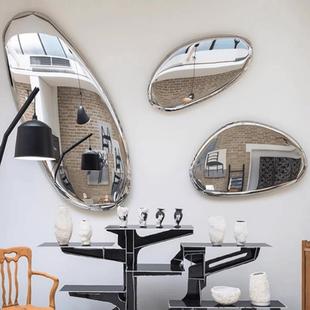 不锈钢水滴鹅卵石头镜子壁饰挂件墙面背景客厅酒店轻奢艺术装饰
