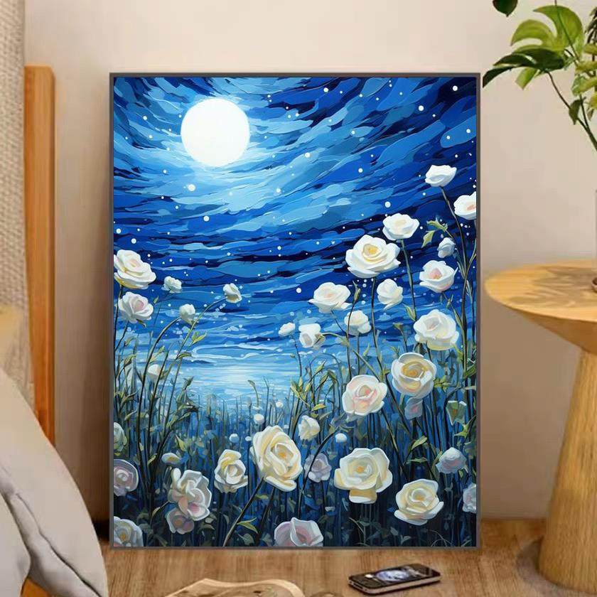 玫瑰花卉风景钻石画2024新款ins客厅卧室手工diy点贴钻十字绣满钻