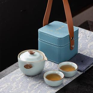 喝茶泡茶碗 宋达堂汝窑旅行茶具快客杯一壶二杯高档户外车载便携式
