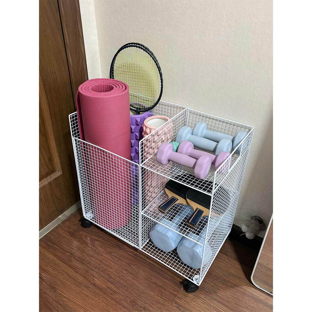 瑜伽垫收纳筐家用运动健身器材收纳羽毛球拍球类装篮球移动置物架