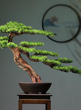 仿真迎客松盆景酒店办公室玄关桌罗汉松摆件客厅电视柜家居装饰品