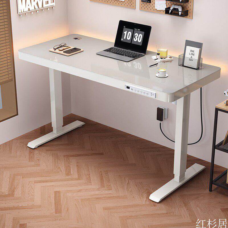 新款玻璃款电动升降桌智能电脑桌可升降电竞桌子家用学习办公书桌