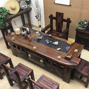 禅意实木茶艺桌船木茶台桌家具茶桌客厅家用 老船木茶桌椅新中式