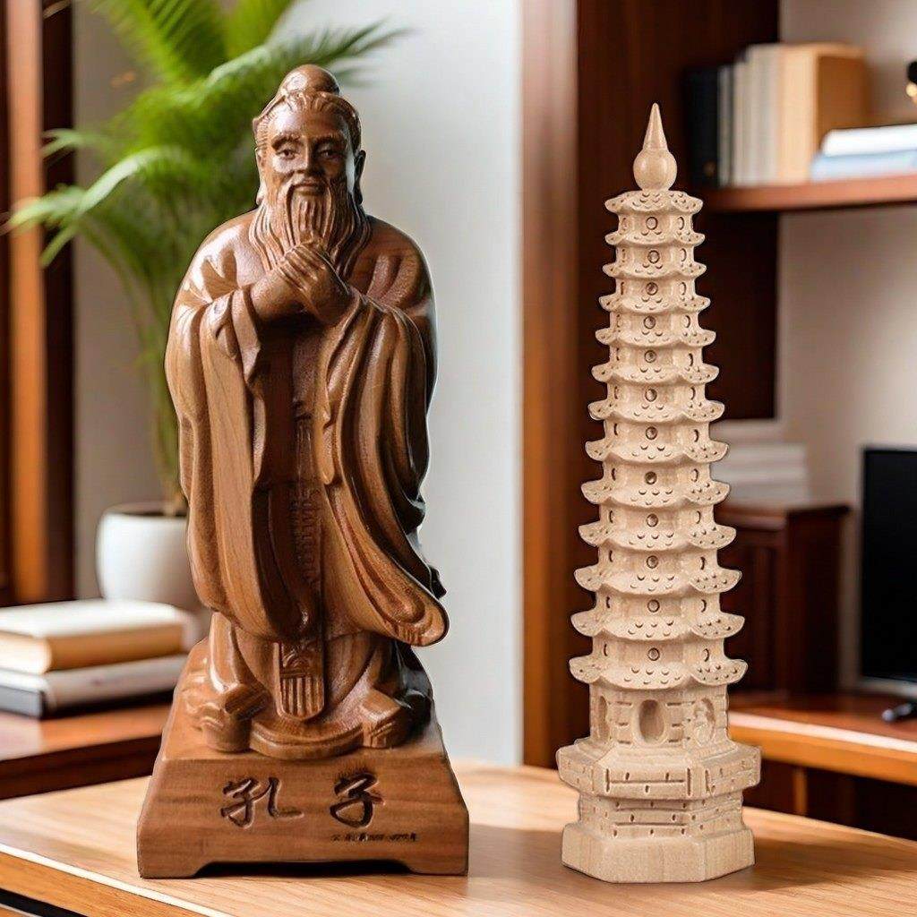 孔子像桃木摆件摆桌面送老师礼品客厅书房老子像木雕送13层文昌塔,家居饰品,国学摆件,淘宝优惠券,粉丝福利购,淘宝优惠卷