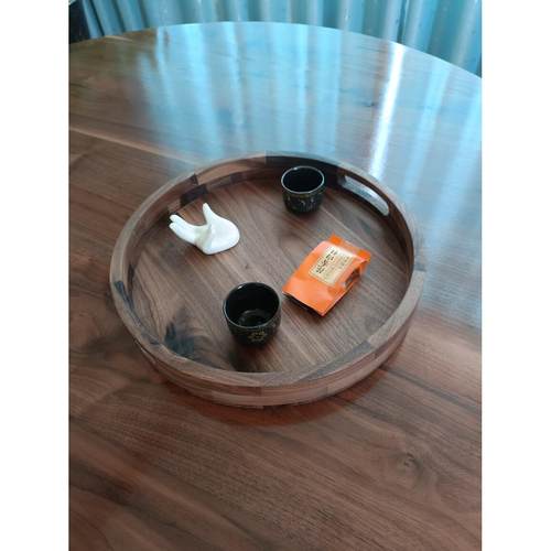 北美黑胡桃实木双耳圆形方形托盘茶盘水果盘客厅茶几茶点水果托盘