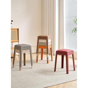 塑料凳子加厚家用餐厅软包可叠放圆凳餐桌椅备用高方凳商用等位凳