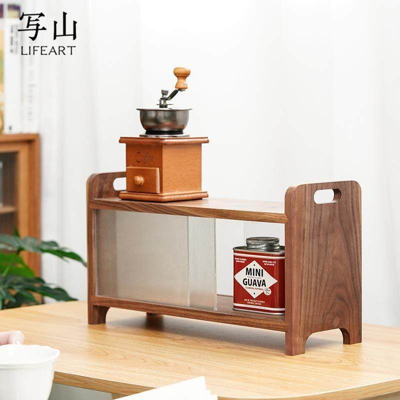 黑胡桃木茶具收纳展示柜水杯咖啡杯防尘置物柜厨房桌面茶叶博古架