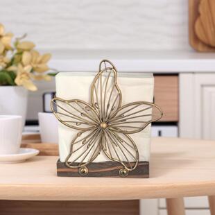 铁线 线抽象紫荆花立式纸巾架台面餐巾纸夹托 托木座可爱收纳厨房