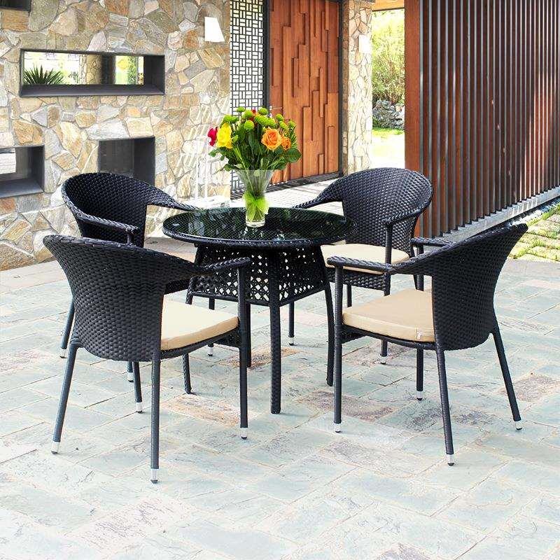 户外家具庭院藤编餐桌椅组合酒吧花园藤椅五件套靠背椅现代简约