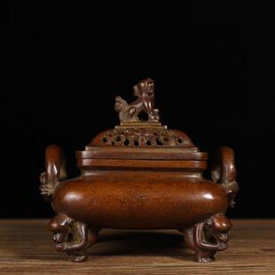 苏公纯铜龙耳猴脚三脚架狮头香炉铜香炉覆古室内家居装饰