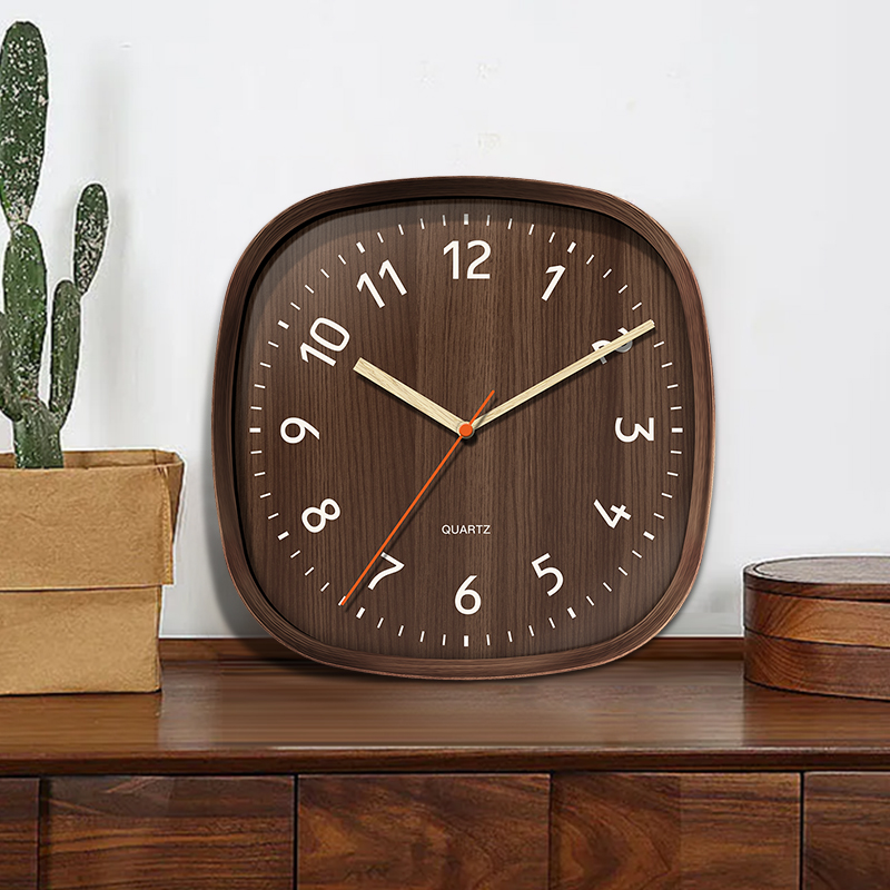 方形钟表2023新款客厅静音挂钟家用时钟挂表现代简约轻奢木纹木质