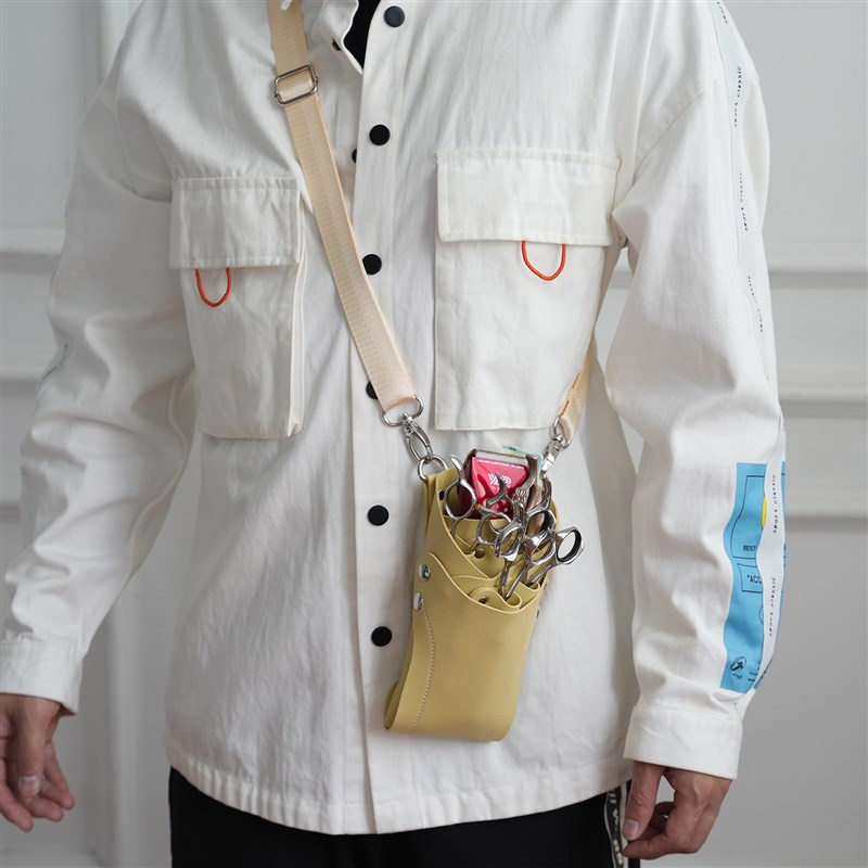 谷松双面皮剪刀包美发师5支装简约款工具收纳包宠物师剪子腰挎包