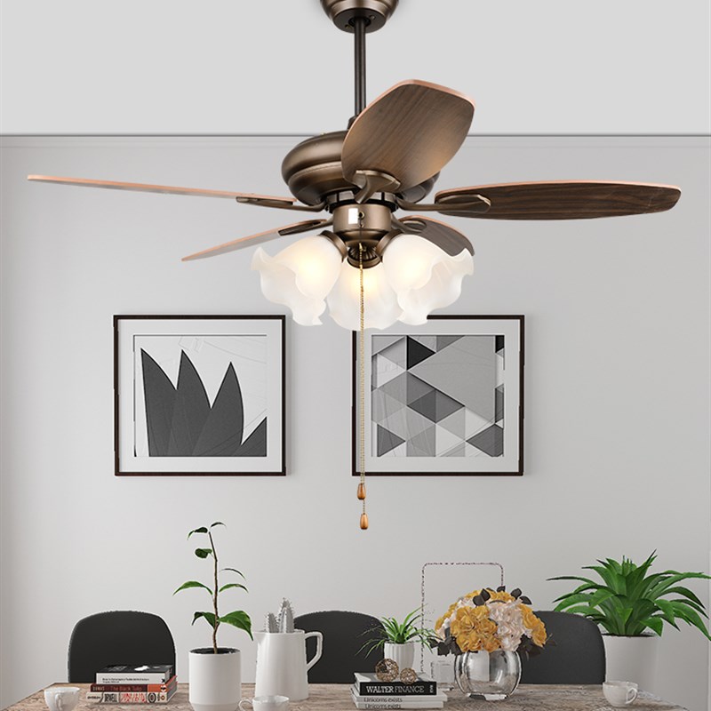 宸居美式乡村风扇灯中古餐厅风扇吊灯奶油复古吧台灯客厅吊扇灯