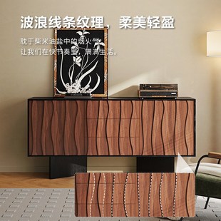 中古风餐边柜储物柜一体靠墙客厅置物柜家用多层收纳柜定制实木柜