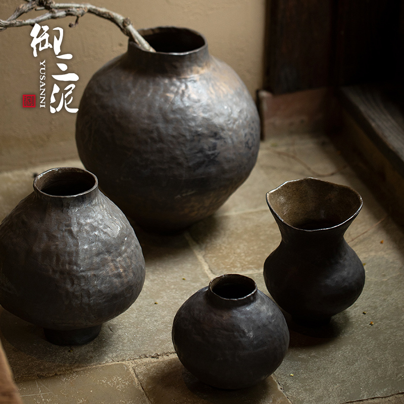 景德镇侘寂风高级感中古风简约陶瓷花瓶插花干花瓶客厅装饰摆件