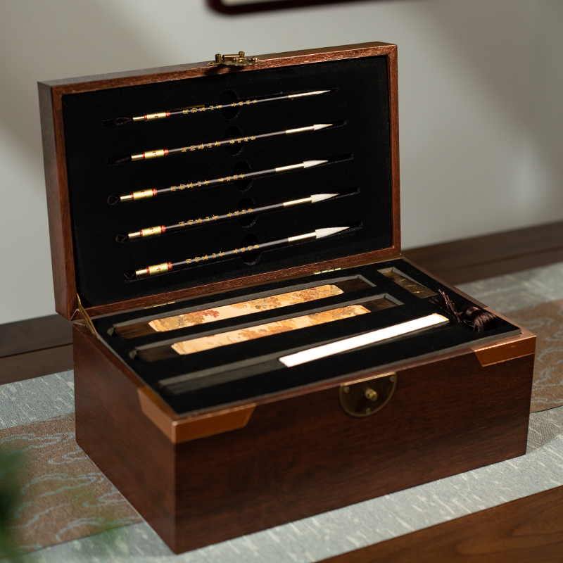 善琏湖笔 闲钓暮山青 文房四宝套装毛笔墨条笔搁镇纸书法练习笔墨