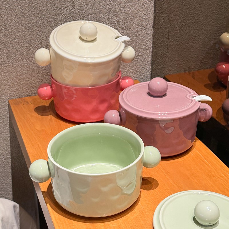 奶油风陶瓷猪油罐带盖大容量耐高温辣椒油罐家用调料罐荤油罐