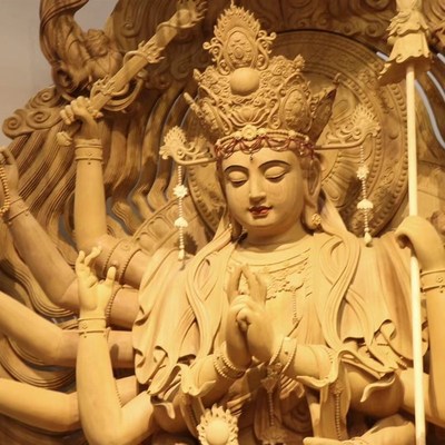 大型柚木手工木雕准提佛母菩萨千手观音佛像寺庙供奉家居佛堂摆件