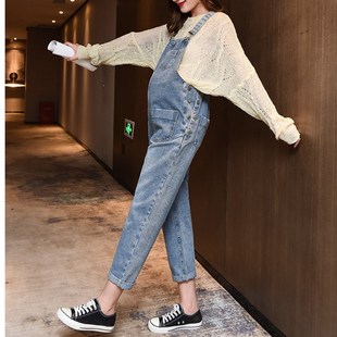 可调节孕妇牛仔背带裤小个子春秋款孕妇装秋冬季2024新款孕晚期