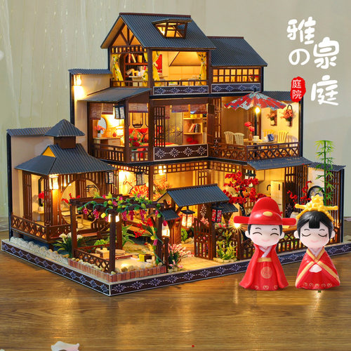 DIY小屋模型屋古建筑中式阁楼大型别墅房子手工T艺品制作女生礼物