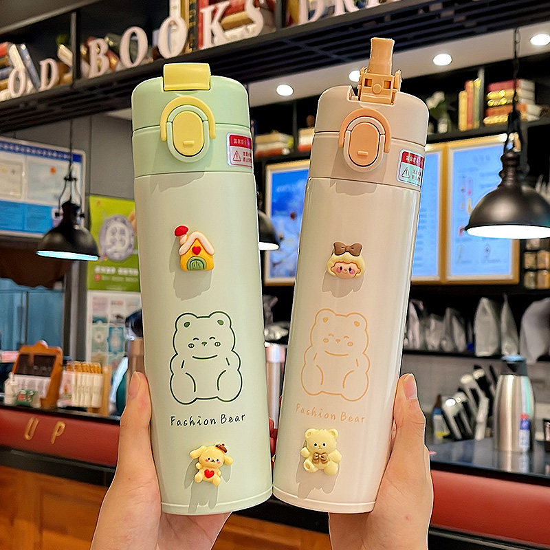 双饮水杯小学生上学用可爱便携防摔吸管J保温杯男女生高颜值直饮