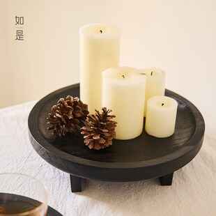 如是/侘寂风艺术炭化木干泡茶盘果盘装饰摆件民宿餐厅实木盘摆盘