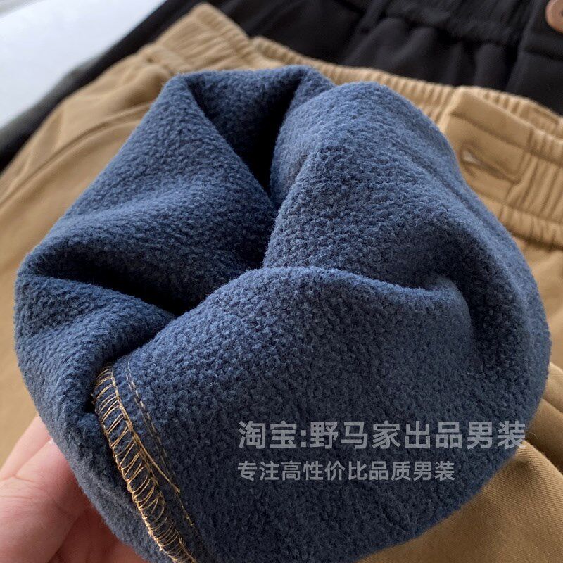 日系简约设计风冬季男士松紧腰保暖加厚加绒休闲工装运动束腿裤