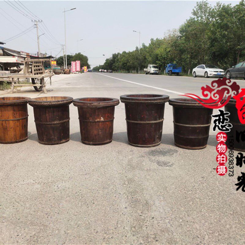 民俗怀旧老物件老木盆木桶木头花盆影视道具垃圾桶植物花盆实木盆