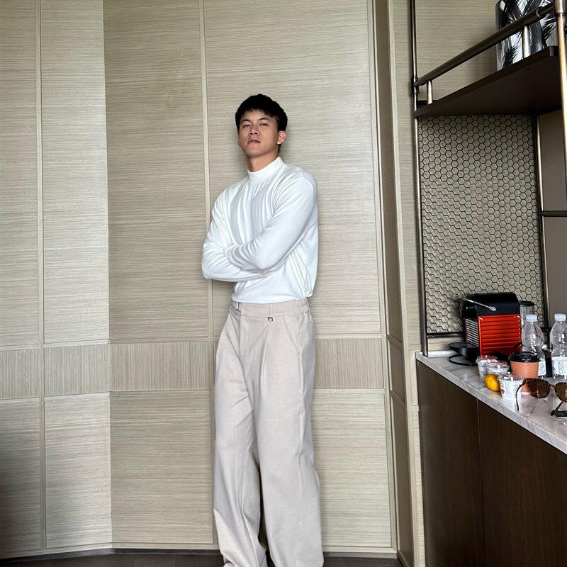 光膀子哥【显瘦时髦精】毛呢厚实百搭宽松直筒阔腿休闲长裤西裤男