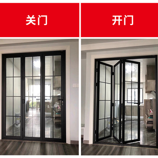 极窄阳台客厅h厨房玻璃折叠门商铺店黑色推拉门铝合金吊轨移动隔