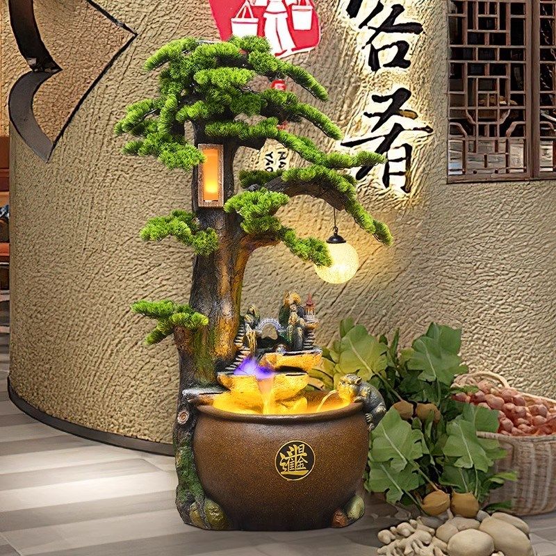 中式迎客松摆件假山流水饭店鱼缸瀑布装饰景观客厅落地循环水景,家居饰品,装饰摆件,淘宝优惠券,粉丝福利购,淘宝优惠卷