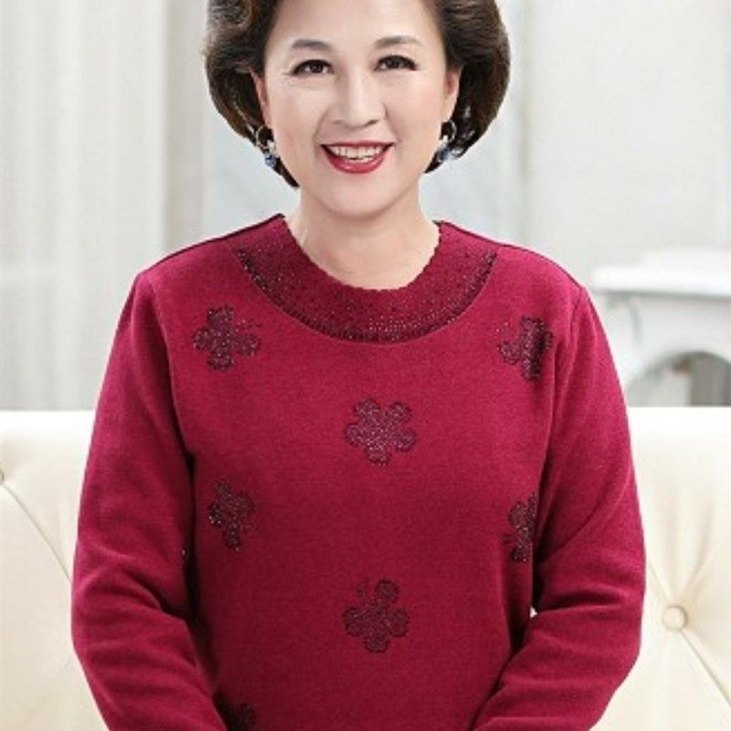 女士中老年发热衣裤加绒加厚妈妈大红色本命年老太太秋冬礼物