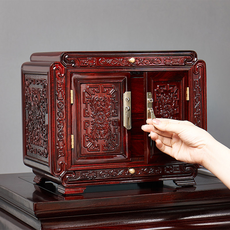 小叶紫檀西番莲首饰盒中式实木质梳妆盒红木结婚礼品珠宝盒收纳盒,收纳整理,首饰盒,淘宝优惠券,粉丝福利购,淘宝优惠卷