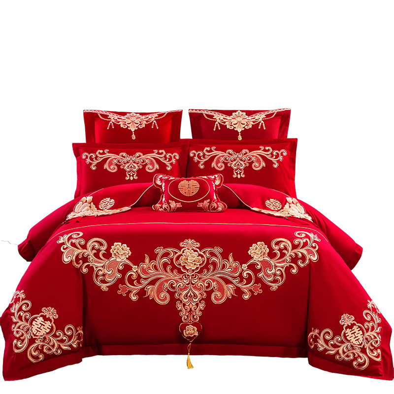 新婚庆四件套大红全棉刺绣结婚房嫁喜被龙凤六十件套床上用品,床上用品,婚庆床品套件,淘宝优惠券,粉丝福利购,淘宝优惠卷