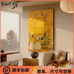 慕画【漆画】中古风仙鹤装饰画客厅玄关背景壁画中式客厅肌理画