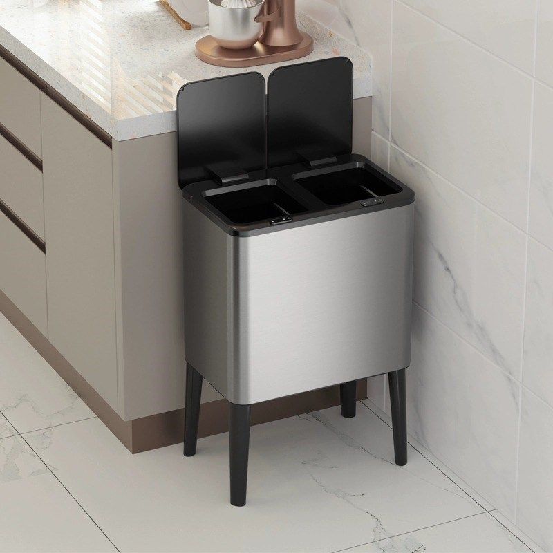 厨房家用带脚高脚不锈钢垃圾桶无盖分类客厅大容量新款带盖