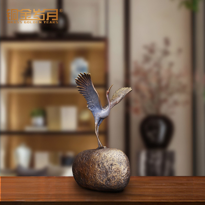 铜金岁月铜鹤摆件金属铜工艺品客A厅卧室家居装饰送礼老人祝寿礼