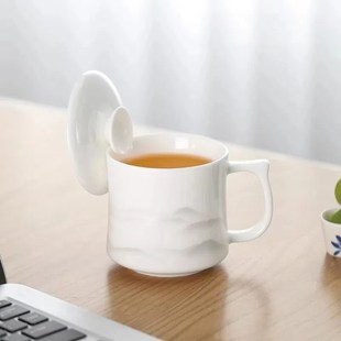 羊脂玉茶杯个人带盖高端德化白瓷办公室马克杯水杯子陶瓷家用