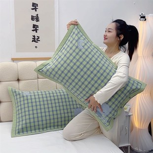 加大加厚枕头套家用成人透气吸汗枕芯套 纱布按扣枕套一对装