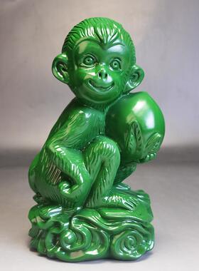 绿色木雕猴子摆件十二生肖实木头猴家居办公装饰送礼品红木工艺品
