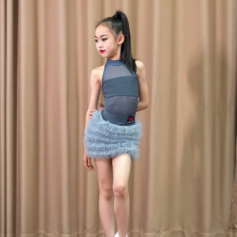 盛佳舞服新款拉丁舞训练服表演服网纱荷叶边蓬蓬裙太阳裙