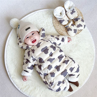 新生婴儿连身衣羽绒服冬季加厚外出抱衣0-6个月男女宝宝冬装0-1岁