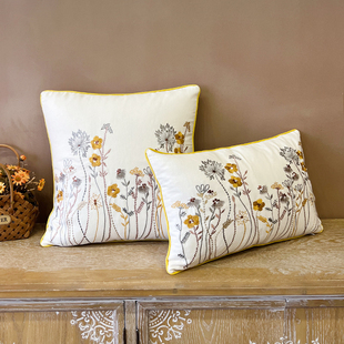 田园风花朵刺绣全棉滚边s抱枕套布艺沙发靠垫飘窗靠枕书房餐厅靠